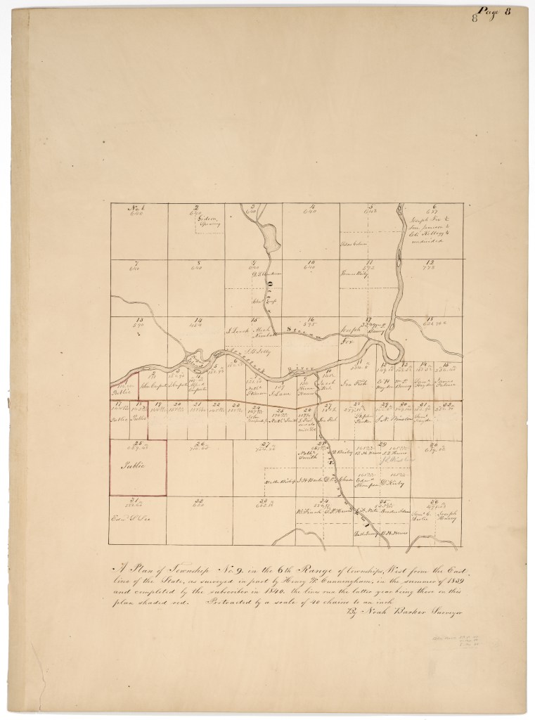 1840 early survey of Township 9, Range 6, now Oxbow, Maine.