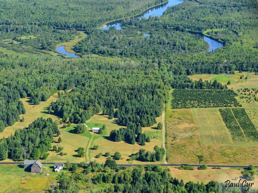A Paul Cyr aerial photo of the oxbow in the Aroostook River. Oxbow, Maine.